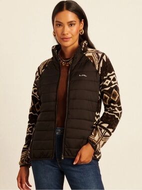 Ralph Lauren Black Puffer with Brown & Cream Patterned Sleeves